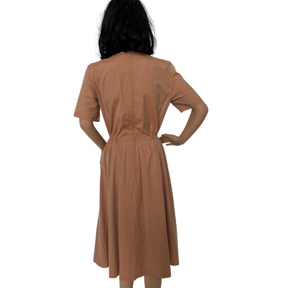 70's Burberrys Tan day dress Embroidered Crest, boulton zip & size tab small - Picture 3 of 17